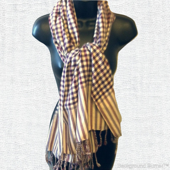 Accessories - Large Gingham Scarf Wrap Cream Purple Plum